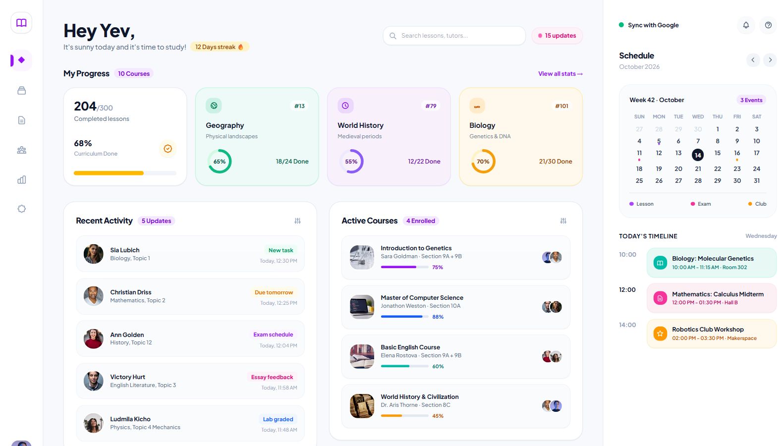 Preview Student Dashboard